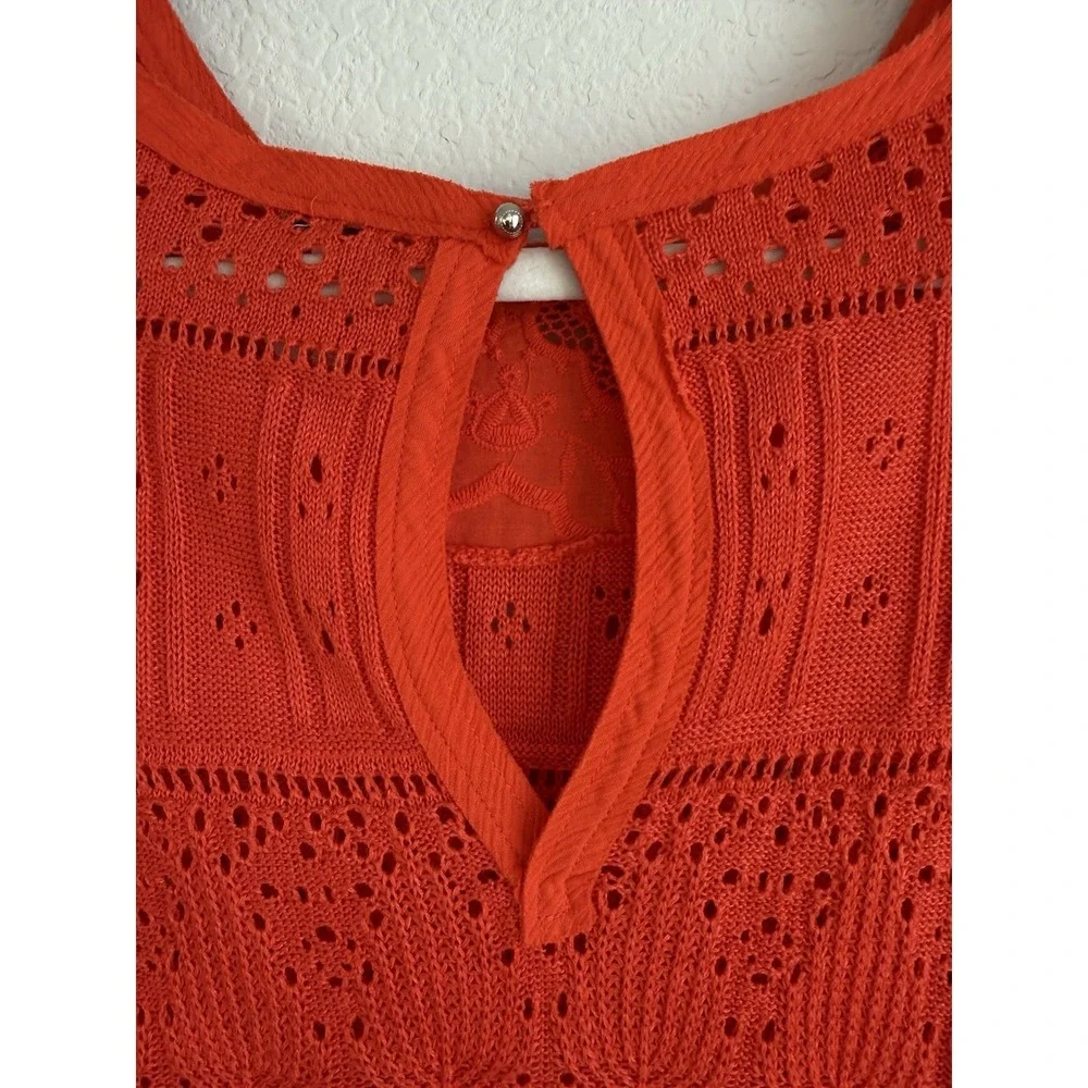 Free People Women's Flare Bell Sleeve Knit Crochet Eyelet Orange Red Size S Boho